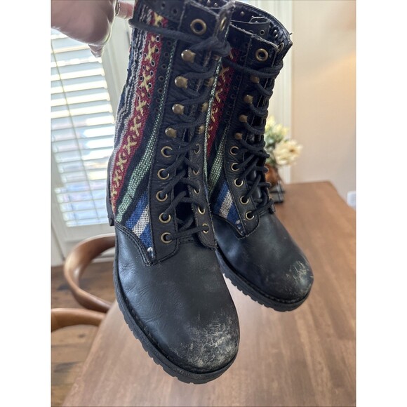 JEFFREY CAMPBELL Distressed Leather Combat Boots Aztec Foldover 2-Way Size 7 - Picture 2 of 15